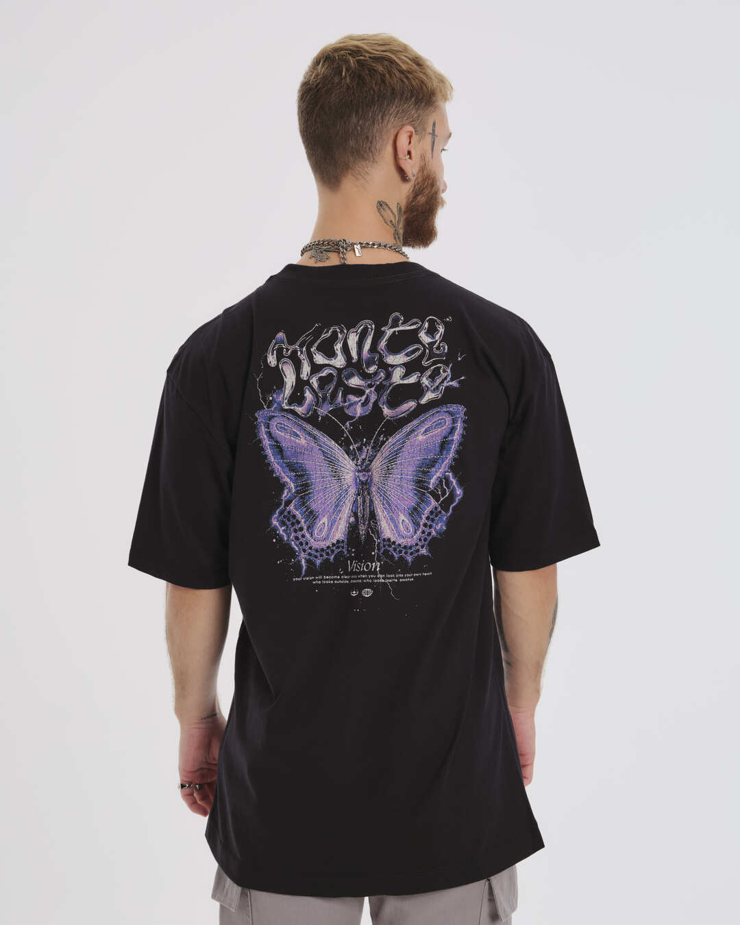 T-Shirt Oversized Printed Butterfly - Black