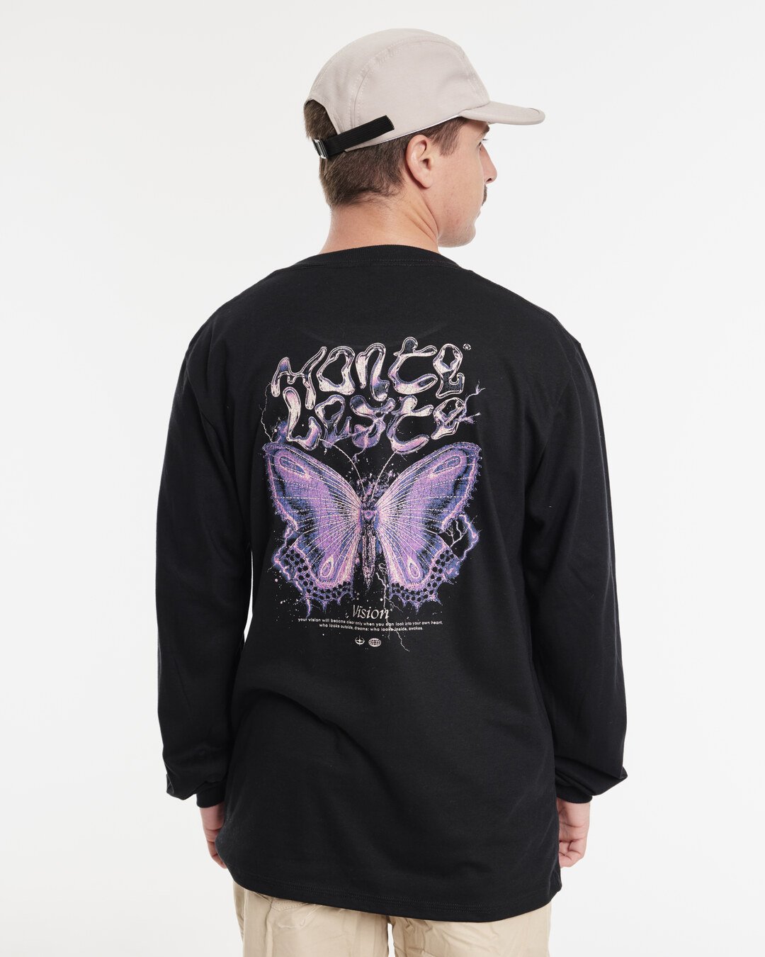 Long Sleeve Printed T-Shirt - Butterfly Black