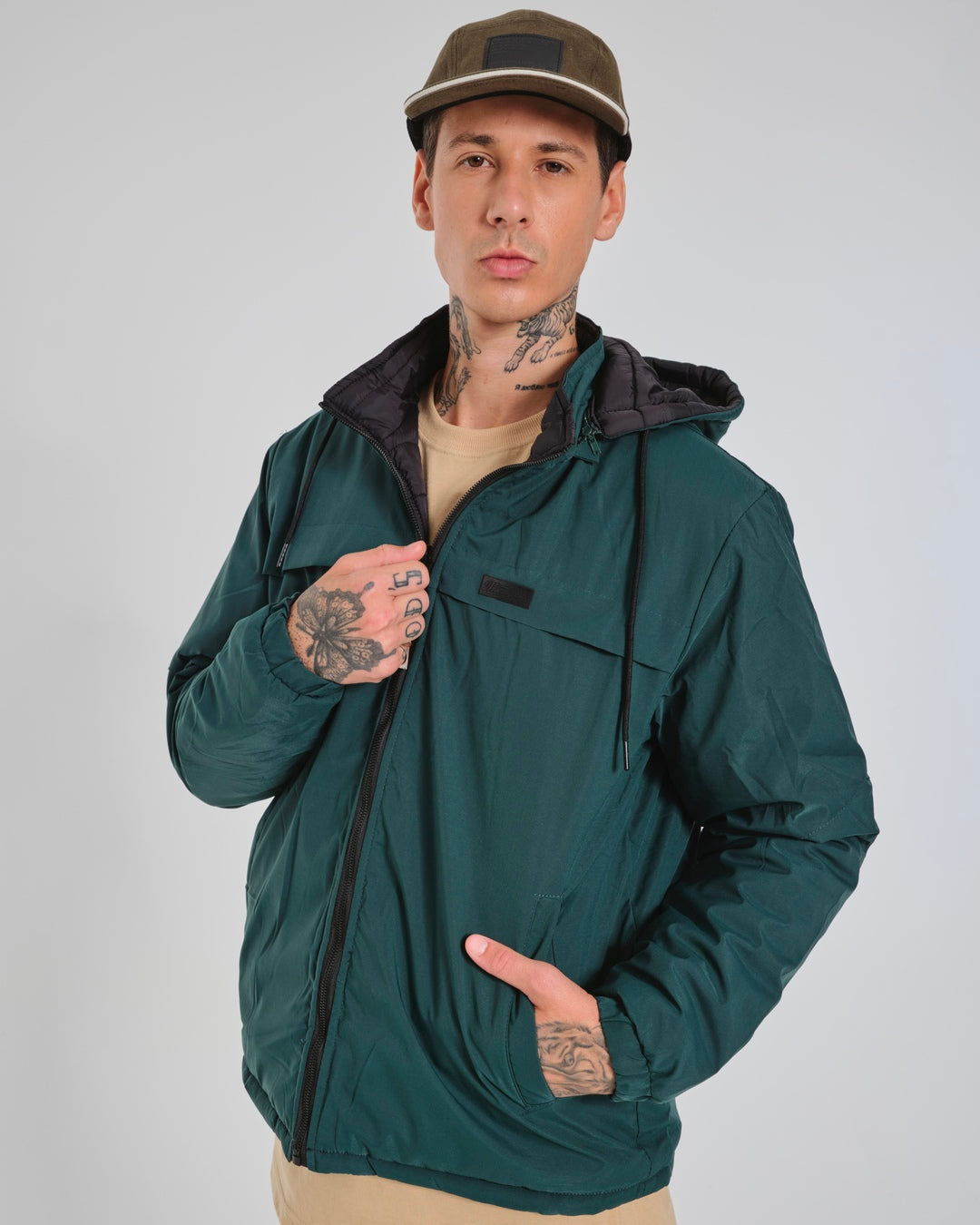 Wide Bomber Jacket - Double Sided Green