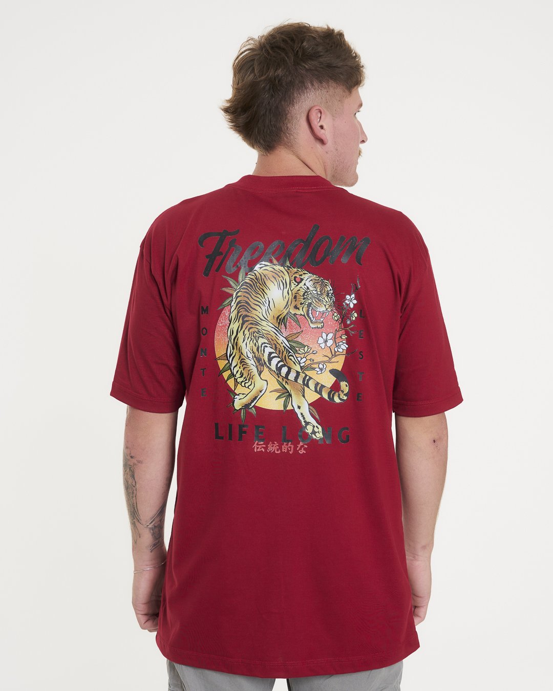 T-Shirt Oversized Printed Long Life - Red Dark