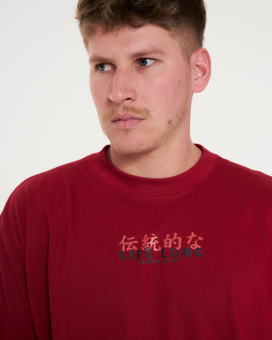 T-Shirt Oversized Printed Long Life - Red Dark