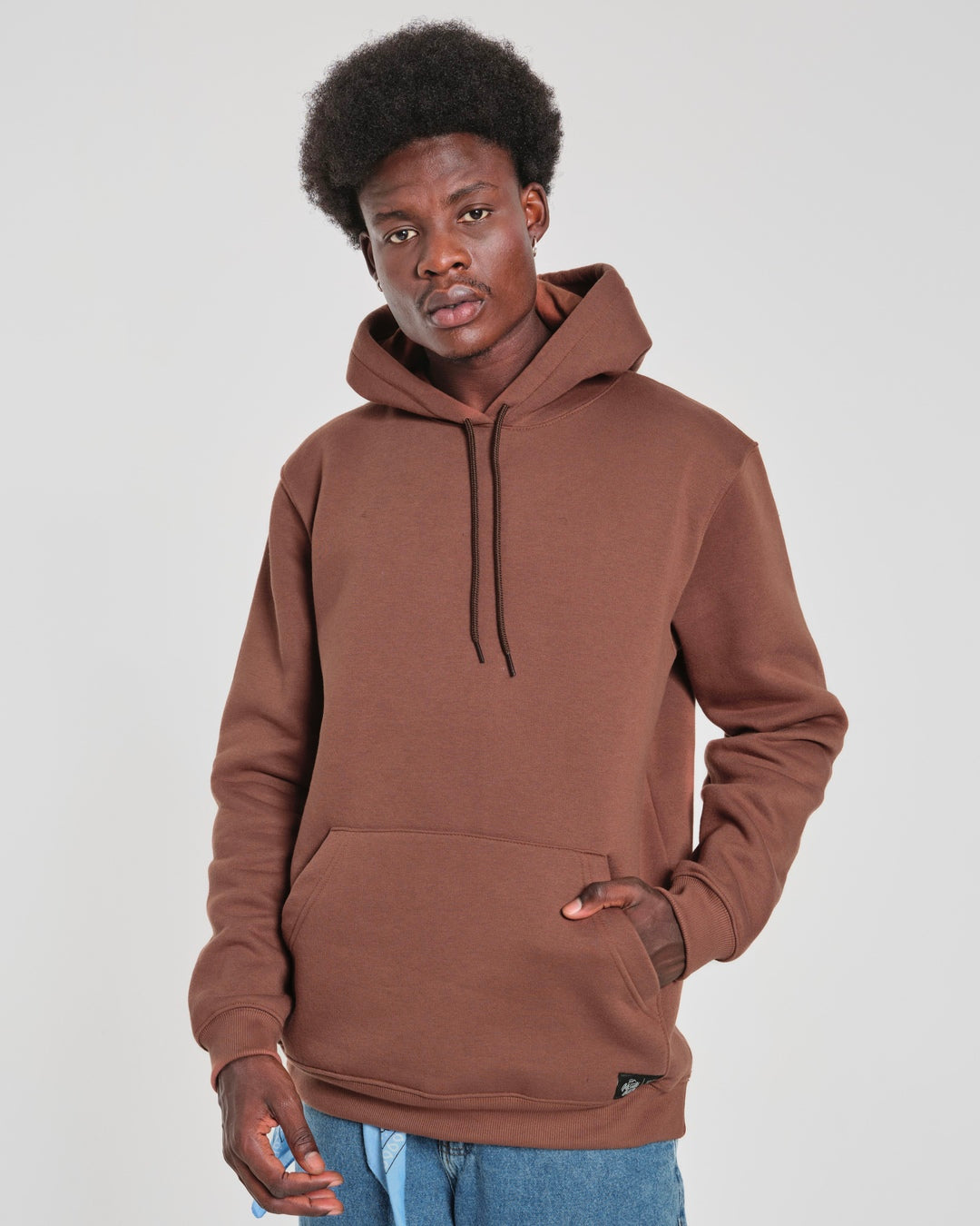 Sweatshirt Kangaroo Hooded - Brown Plain