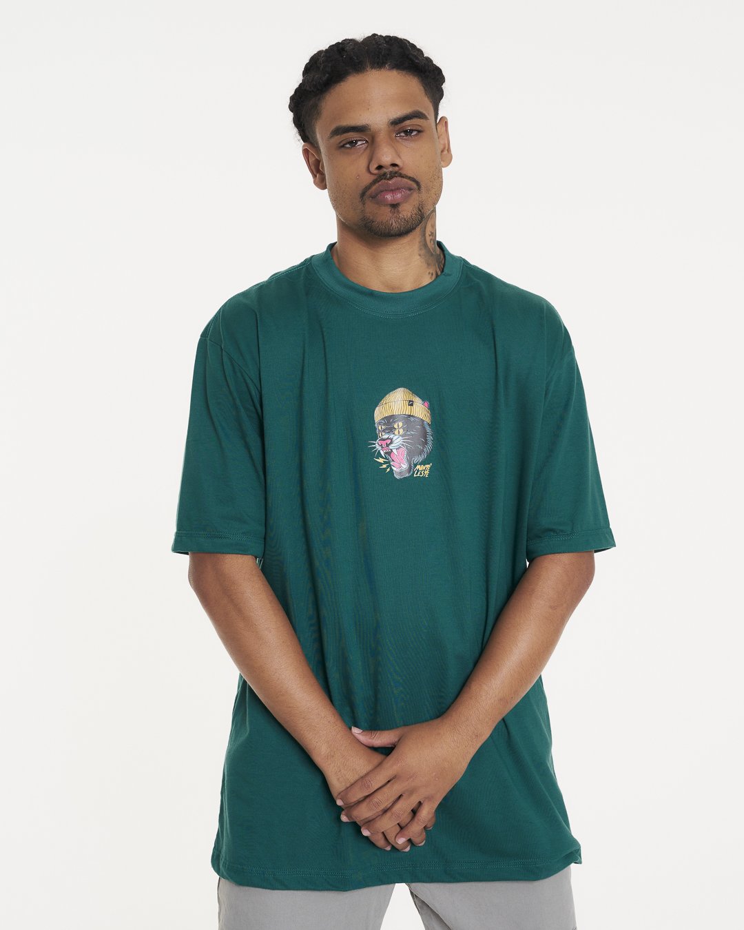 T-Shirt Oversized Printed Panther - Green Forest