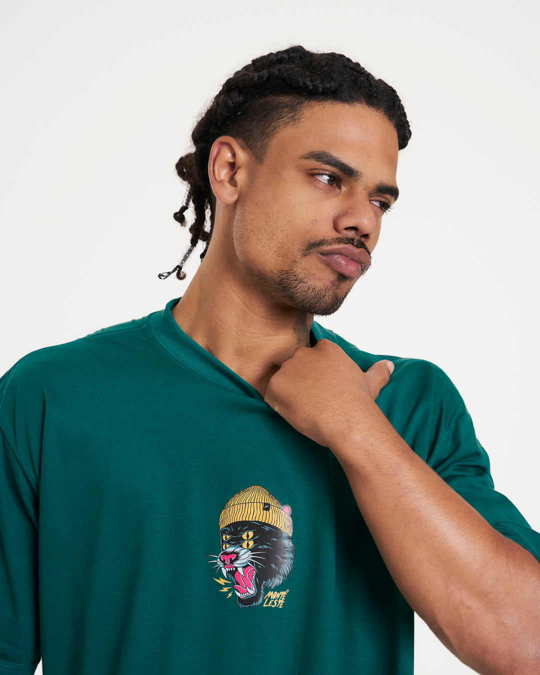 T-Shirt Oversized Printed Panther - Green Forest