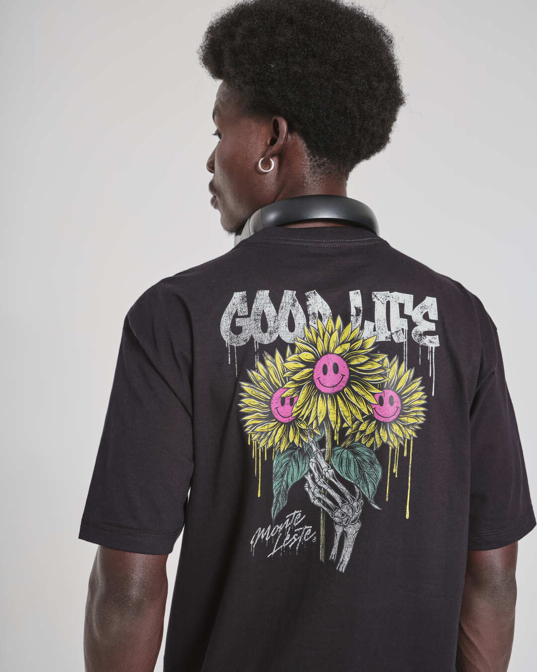 T-Shirt Oversized Printed Good Life - Black