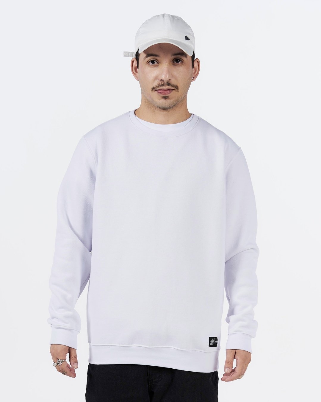 Pullover Sweatshirt Crew Neck - White Plain
