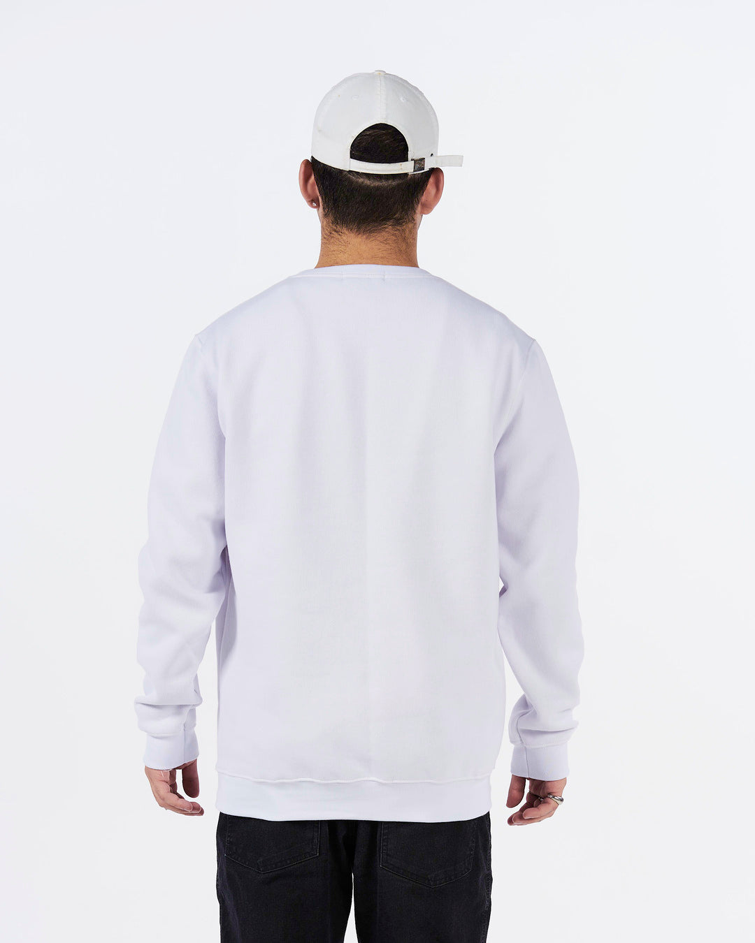 Pullover Sweatshirt Crew Neck - White Plain