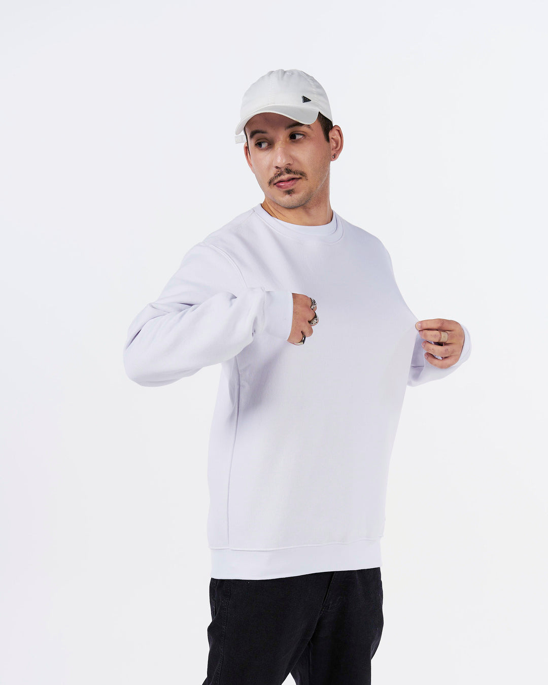 Pullover Sweatshirt Crew Neck - White Plain