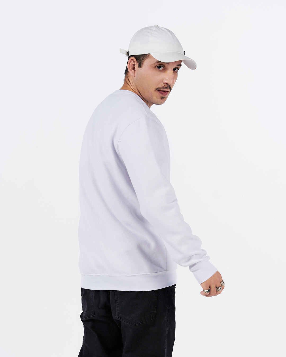 Pullover Sweatshirt Crew Neck - White Plain