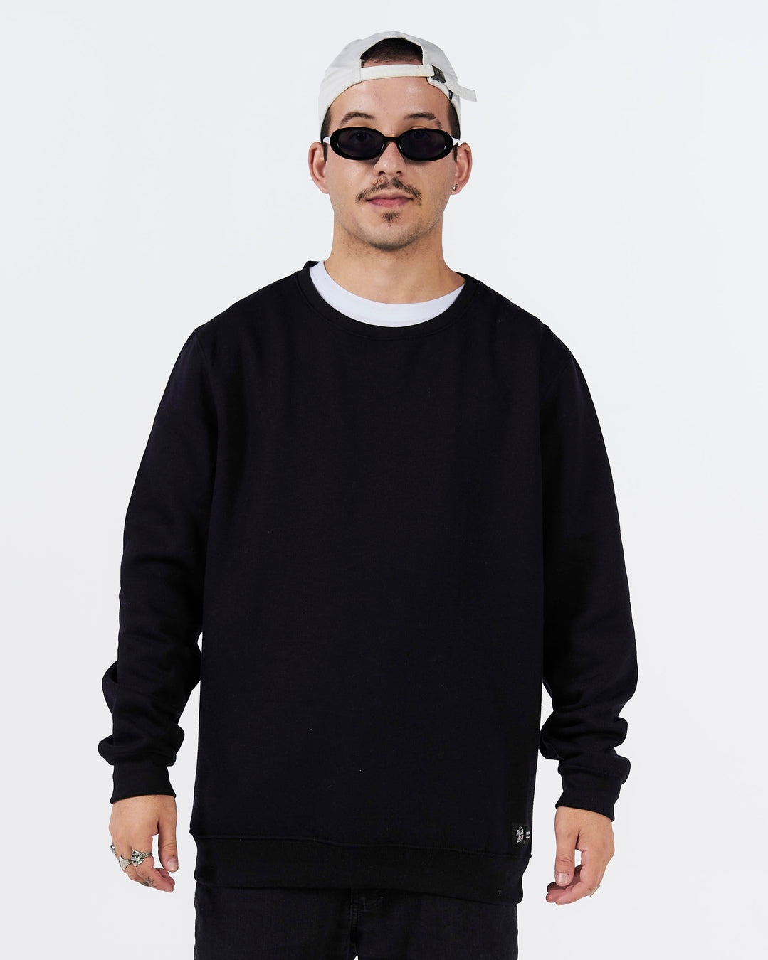 Pullover Sweatshirt Crew Neck - Black Plain