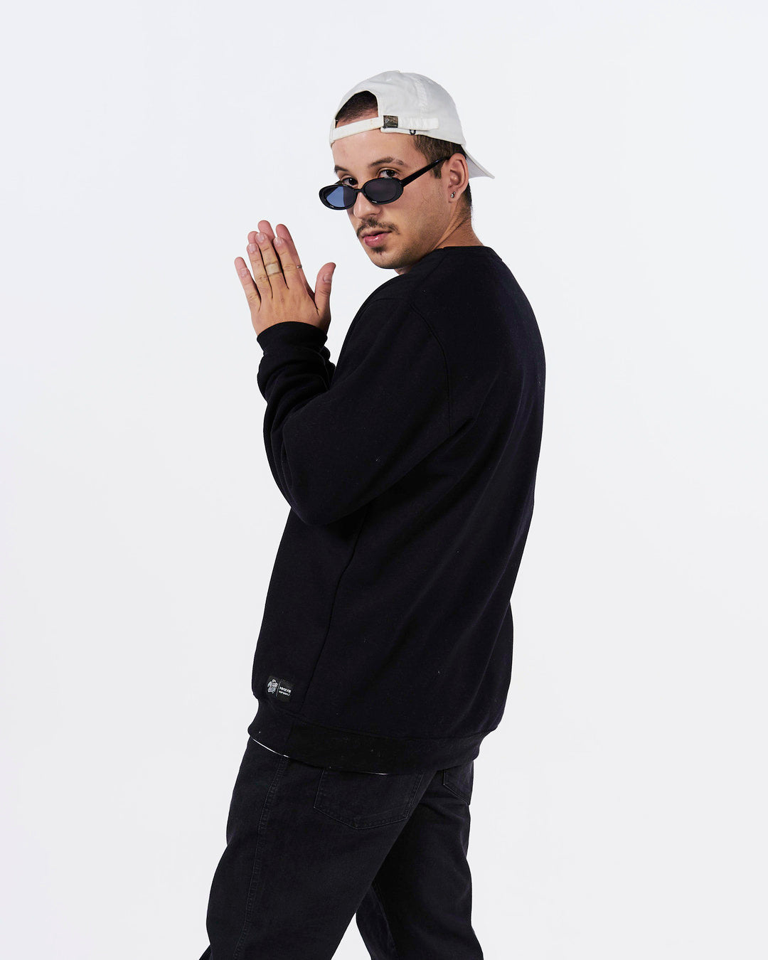 Pullover Sweatshirt Crew Neck - Black Plain