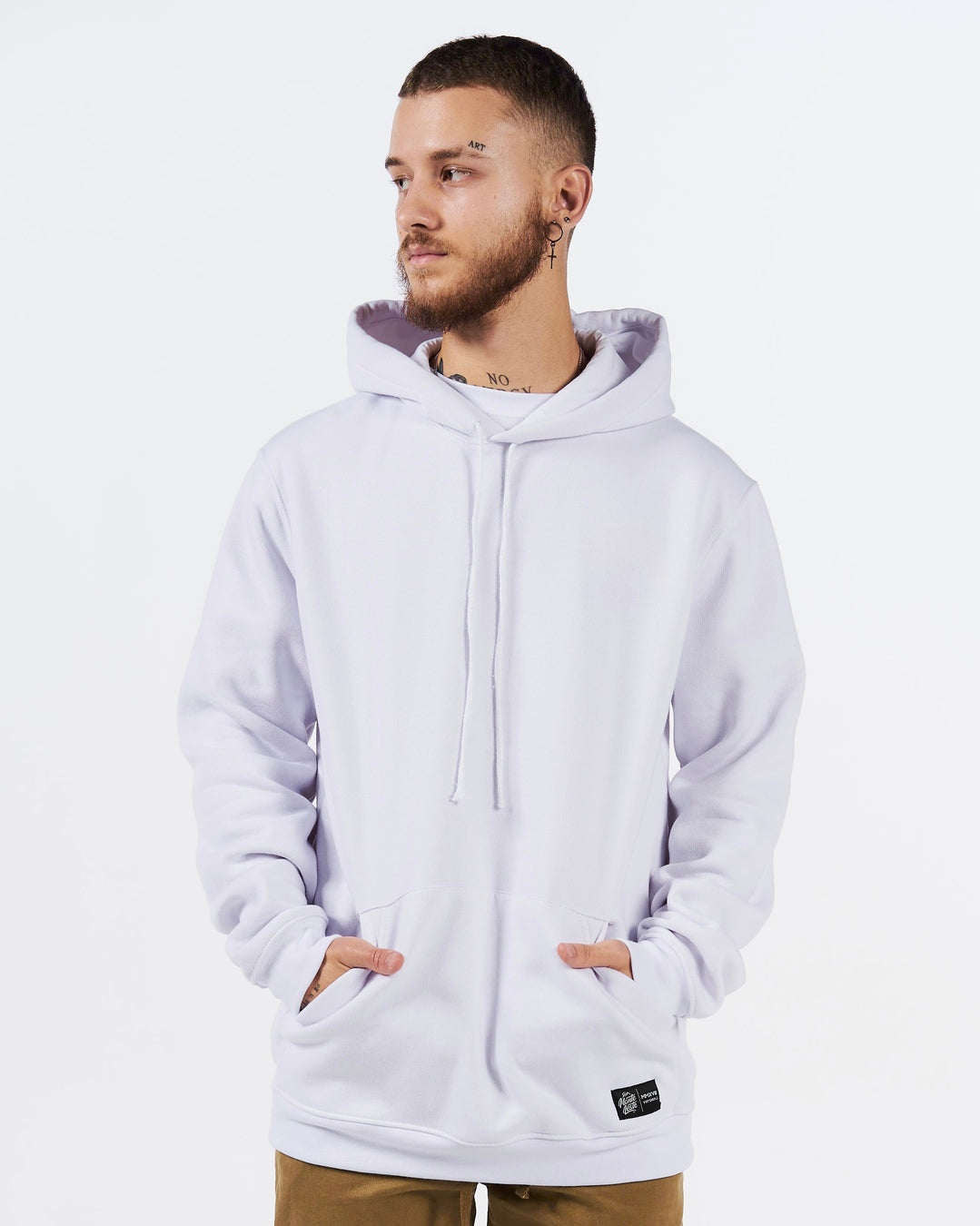 Sweatshirt Kangaroo Hooded - White Plain