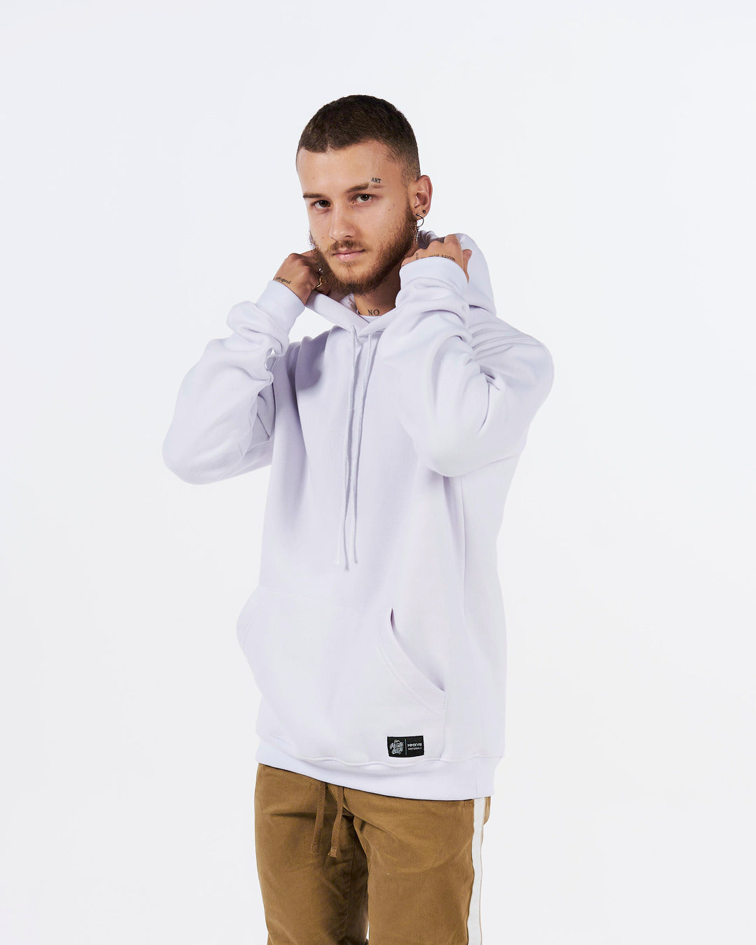 Sweatshirt Kangaroo Hooded - White Plain
