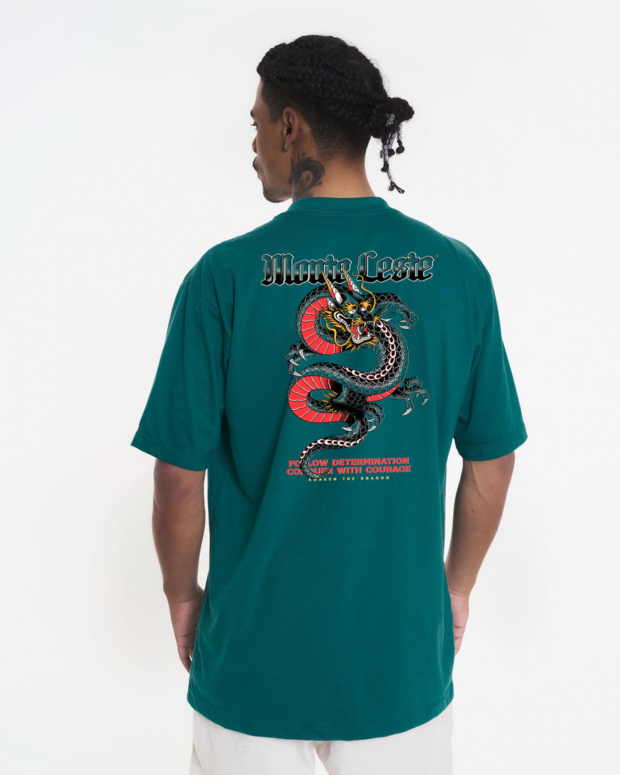 T-Shirt Oversized Printed Courage - Green Forest