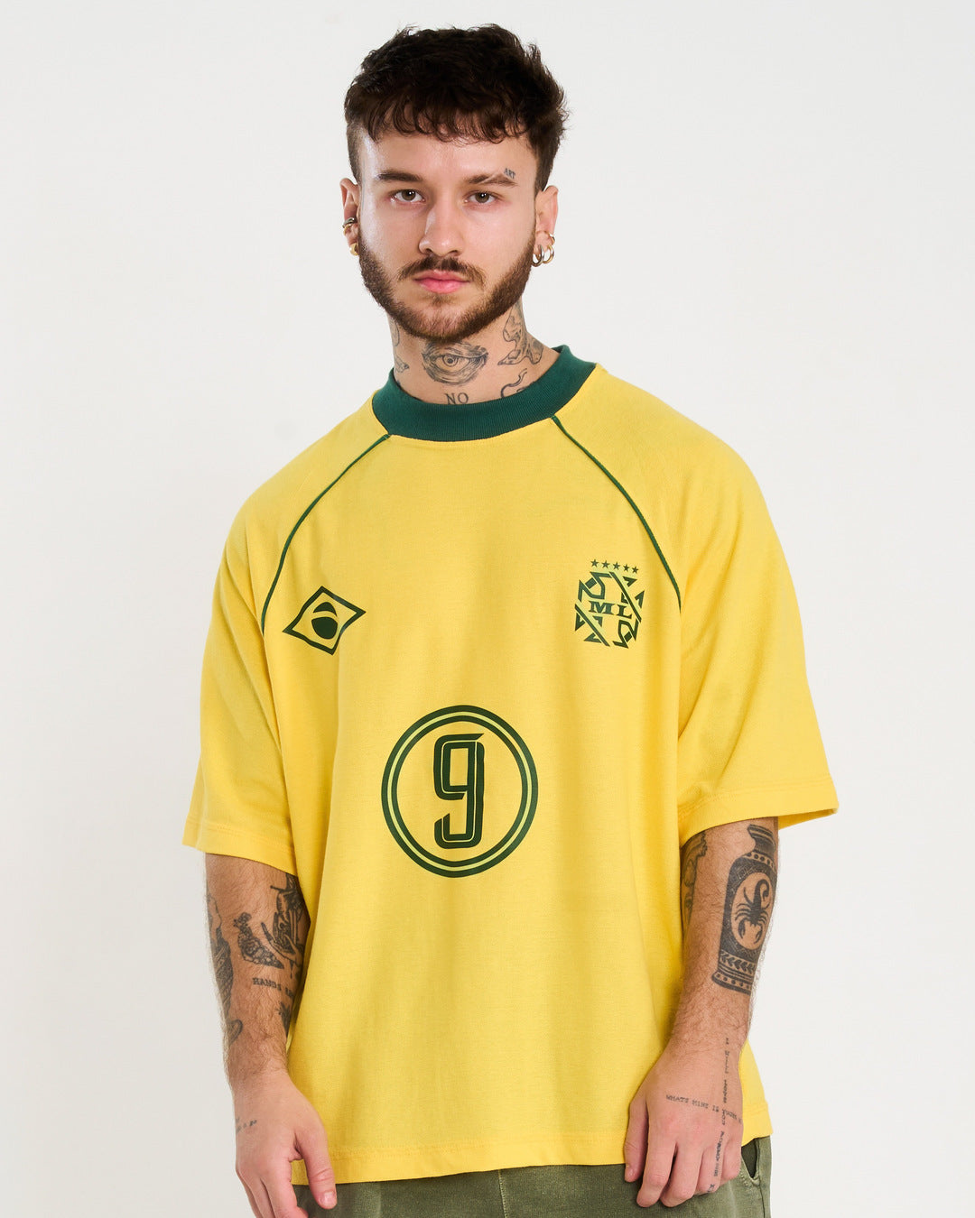 Oversized Raglan T-Shirt Printed Falso 9 - Yellow