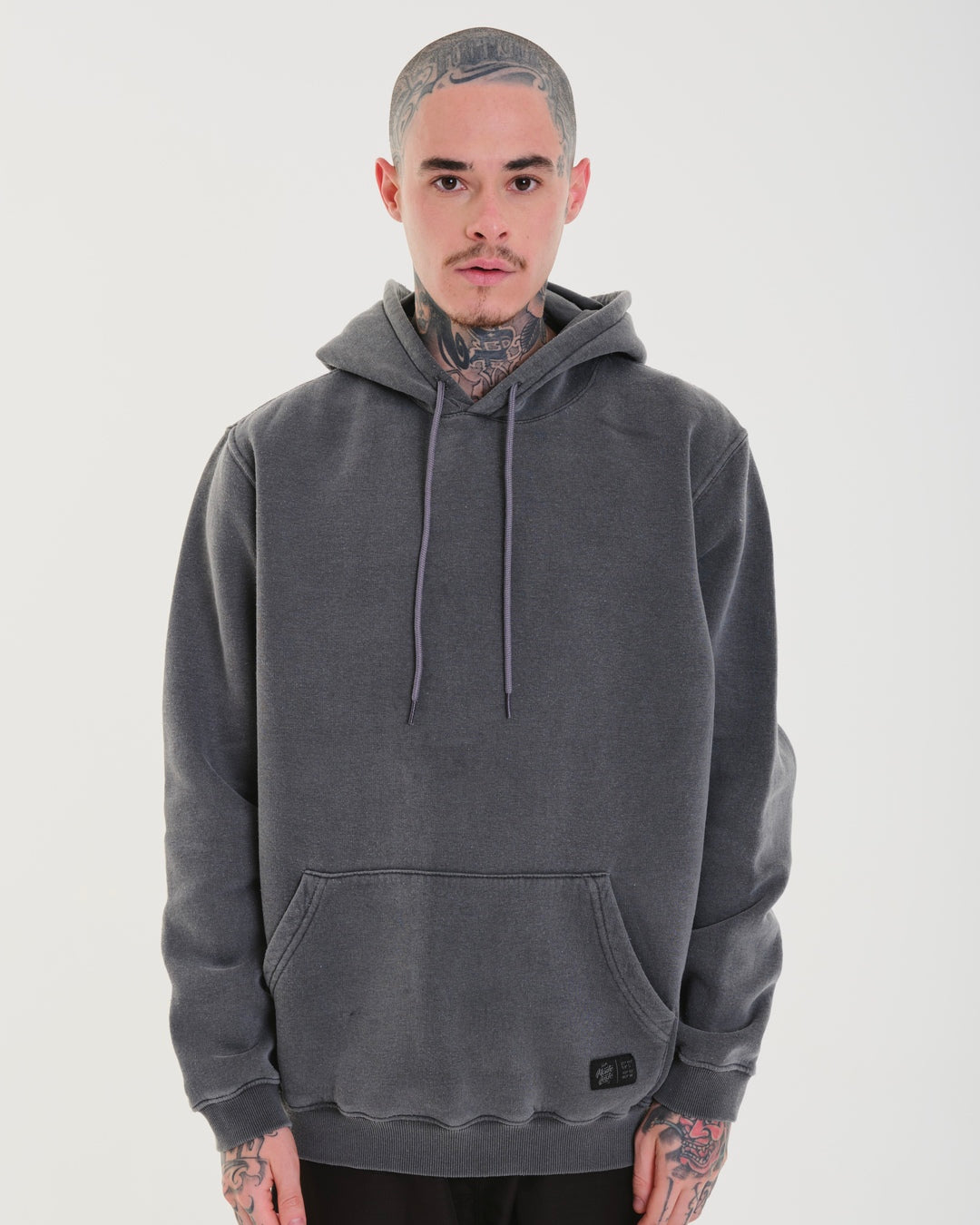 Sweatshirt Kangaroo Hooded - Washed Grey Plain