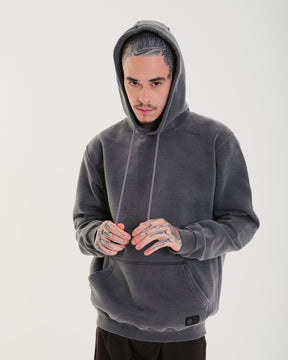 Sweatshirt Kangaroo Hooded - Washed Grey Plain