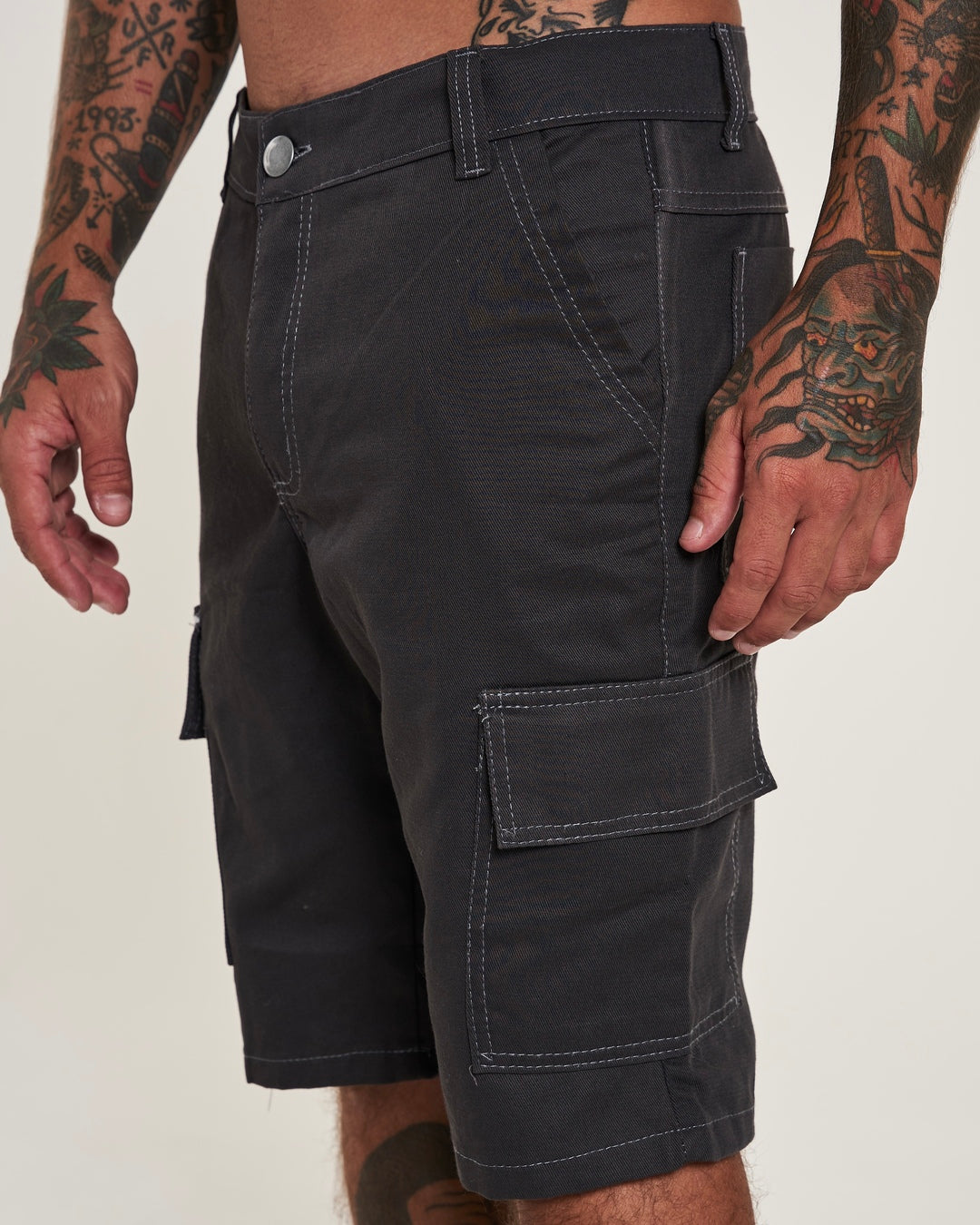 Cargo Twill Shorts - Gray