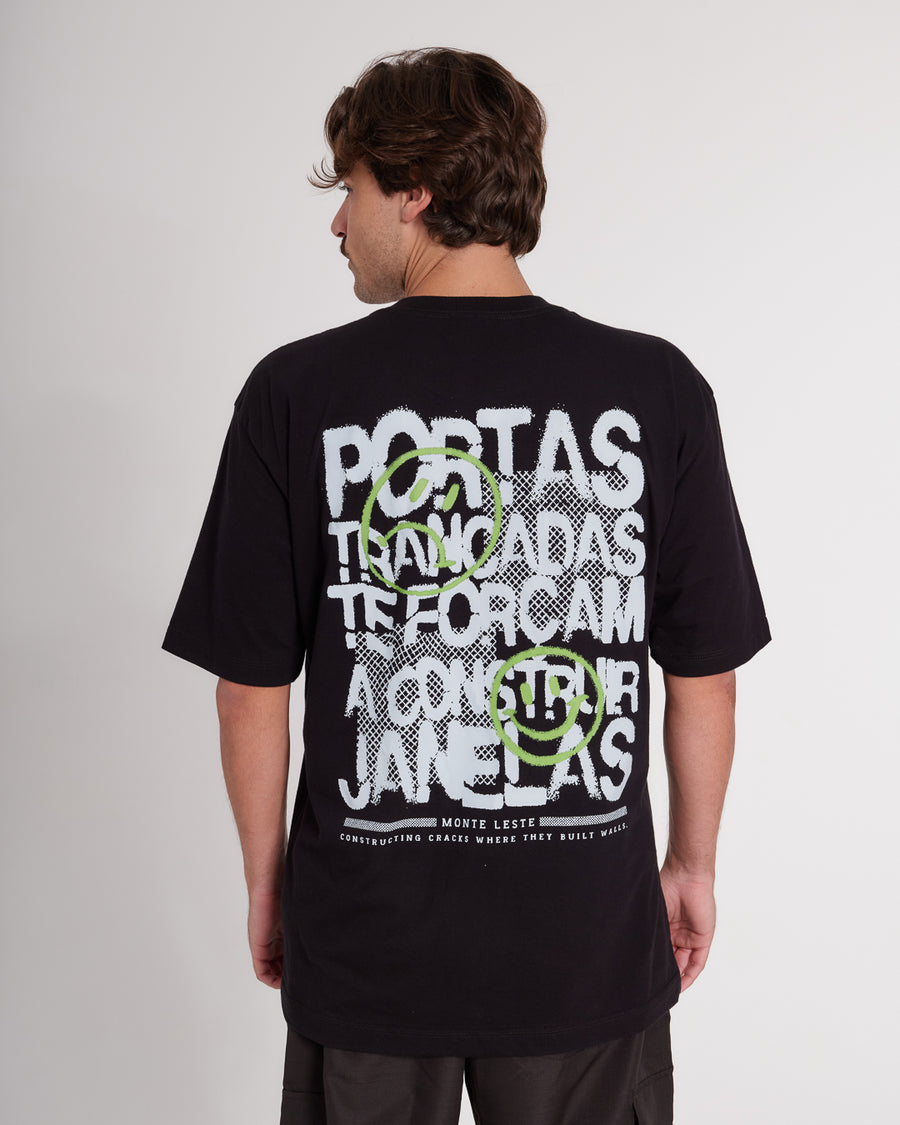 T-Shirt Oversized Printed Portas - Black