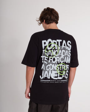 T-Shirt Oversized Printed Portas - Black