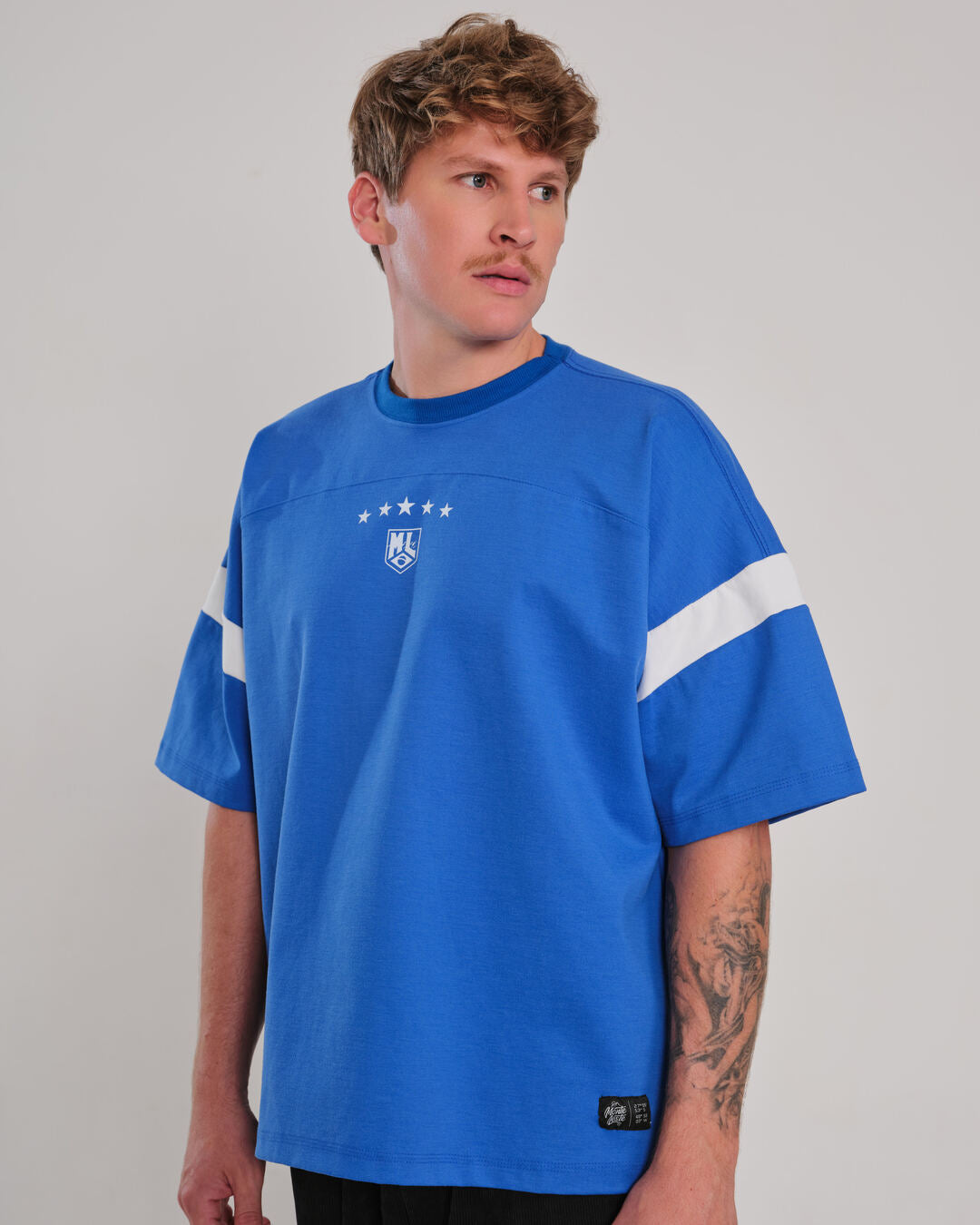 Oversized Sleeve T-Shirt Printed Capitão - Blue Royal