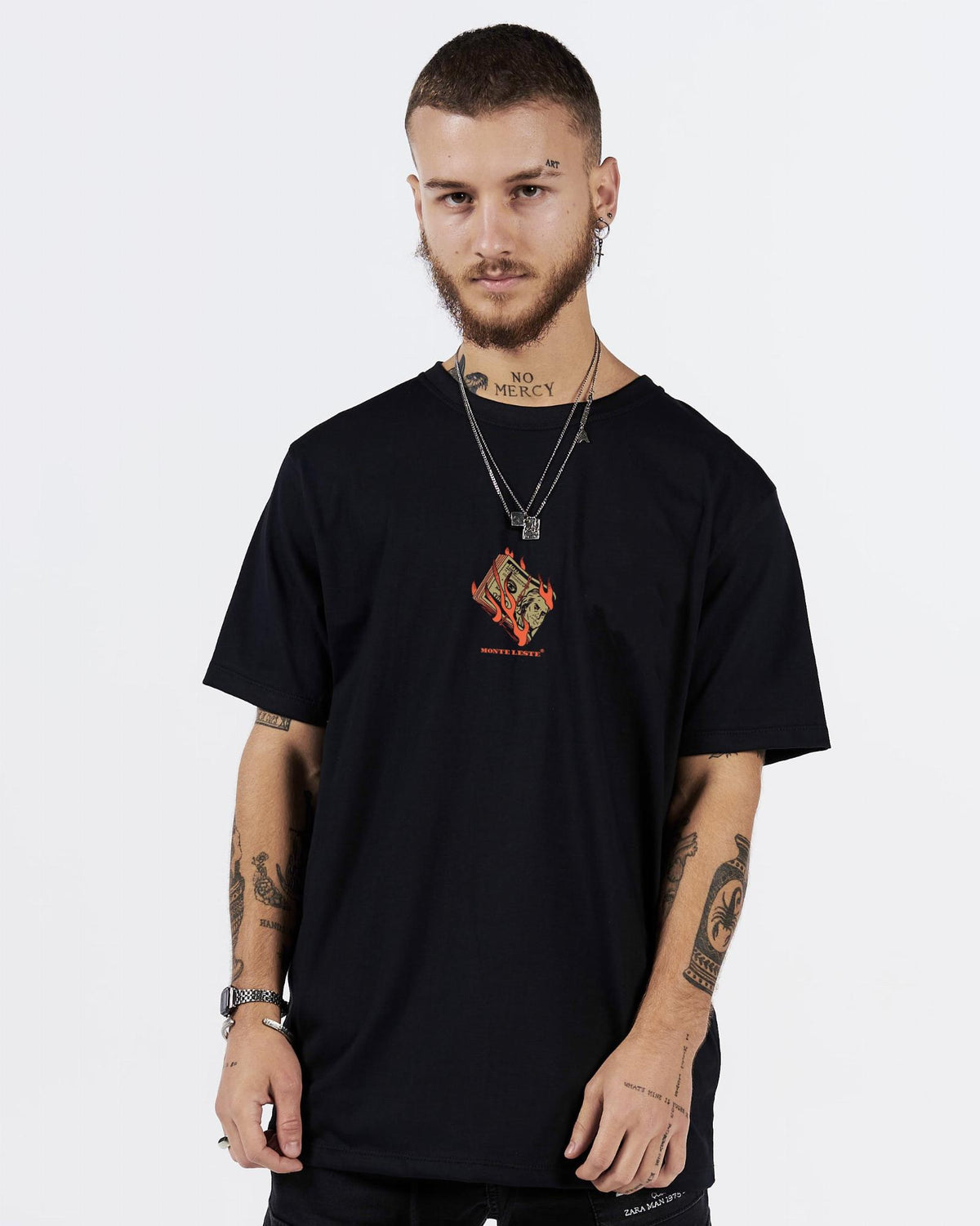 T-Shirt Regular Printed - Fire Money Black