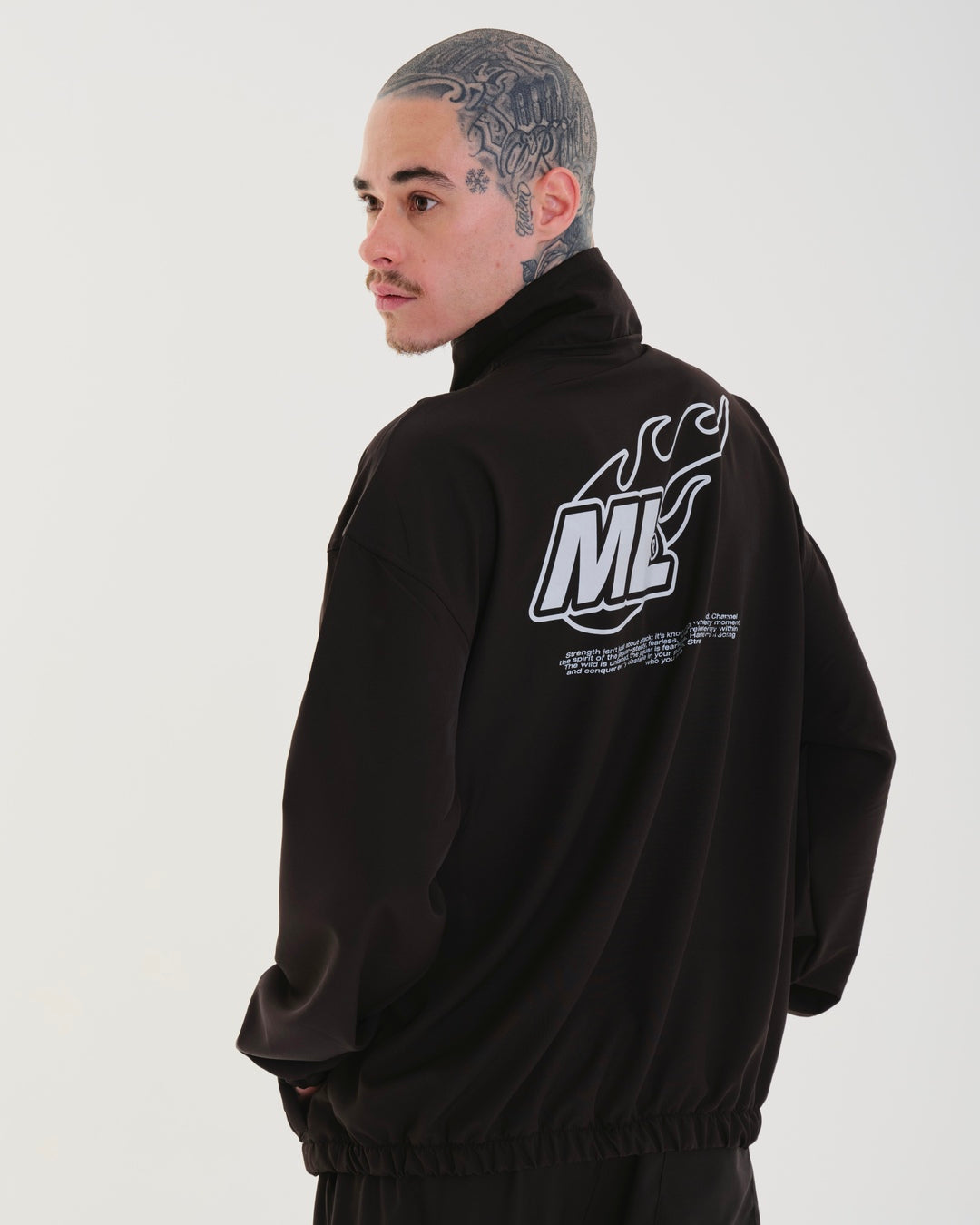 Printed High Collar Elastic Jacket - Fuego Black