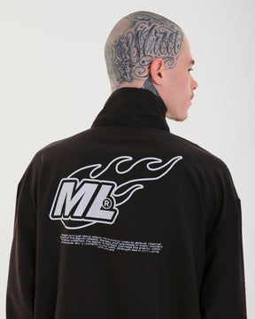 Printed High Collar Elastic Jacket - Fuego Black