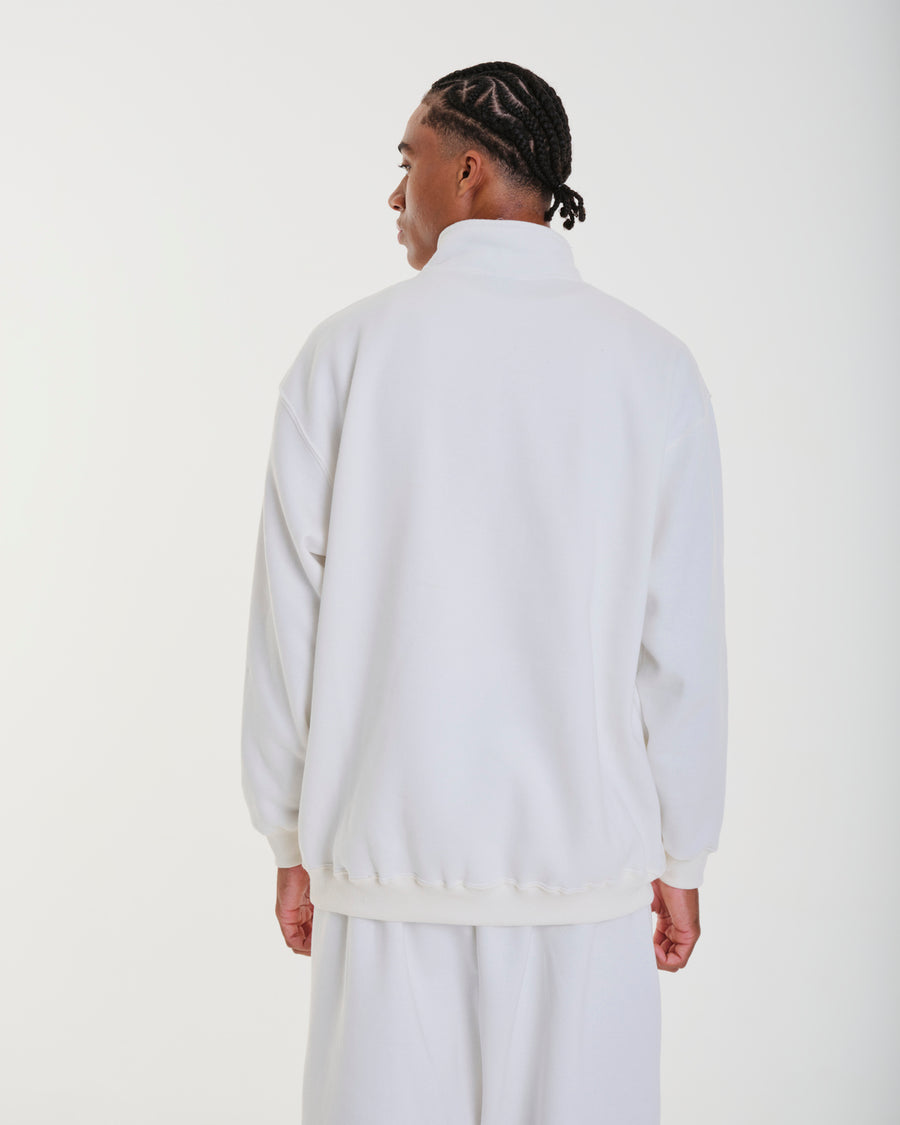 High Collar Sweatshirt - Plain Off White