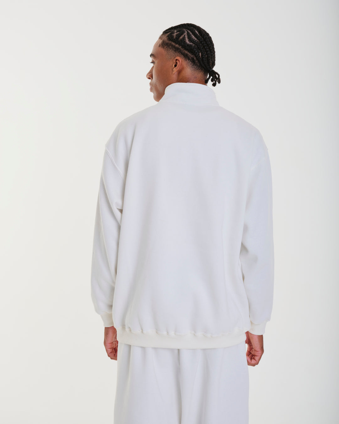 High Collar Sweatshirt - Plain Off White