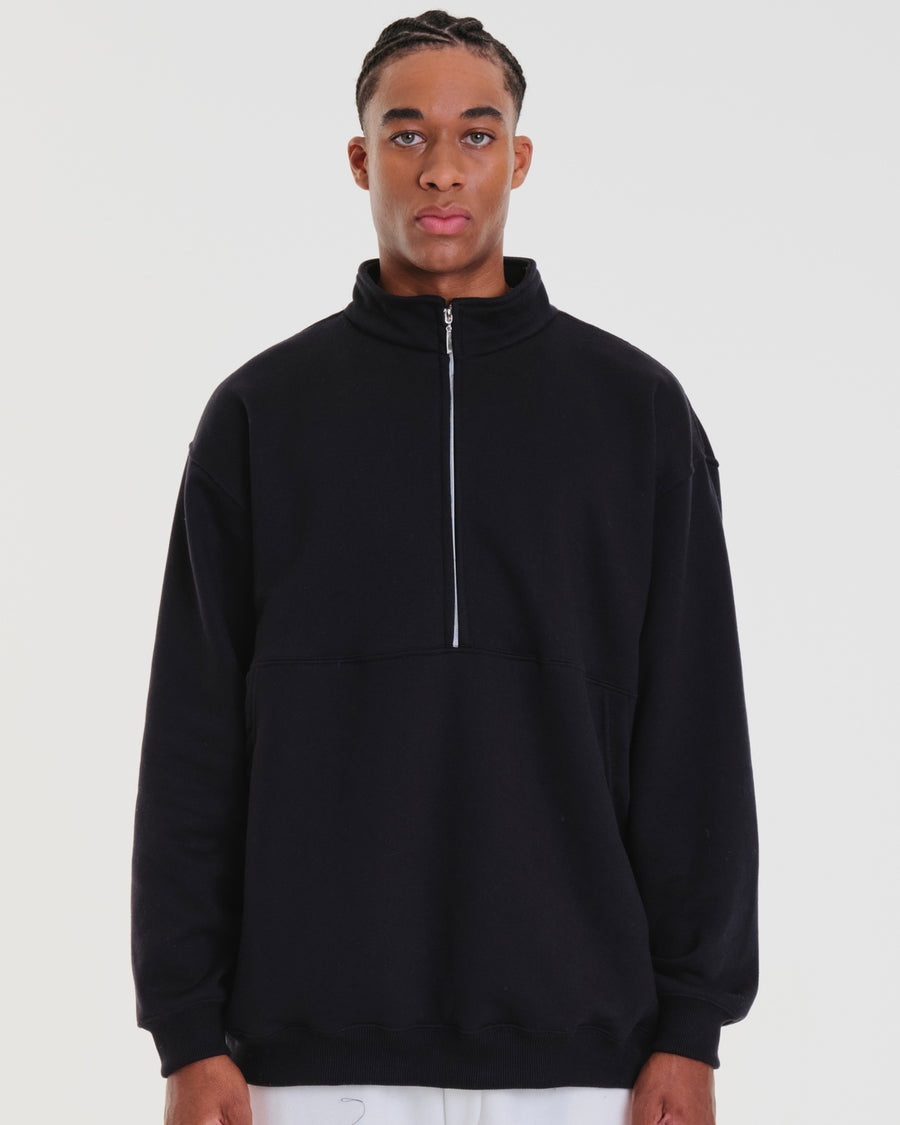 High Collar Sweatshirt - Plain Black