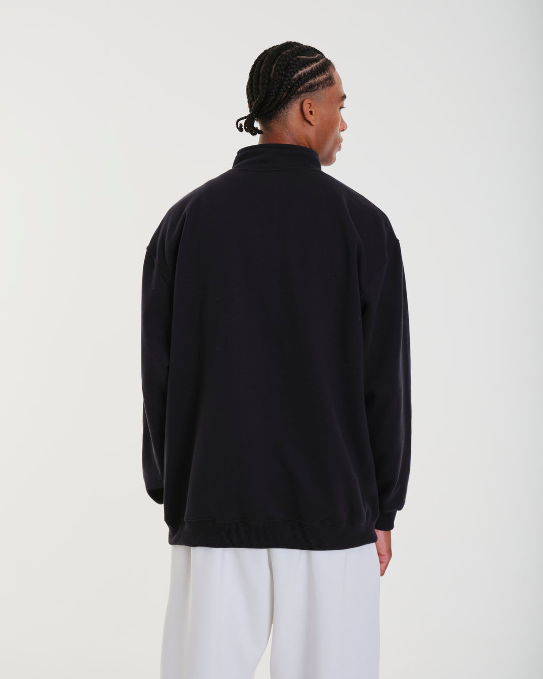 High Collar Sweatshirt - Plain Black