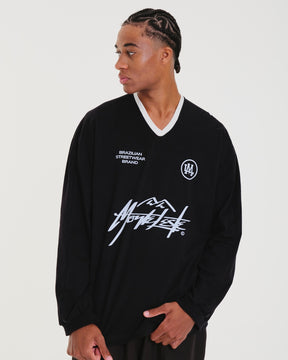 Oversized Long Sleeve Jersey T-Shirt - BR Black