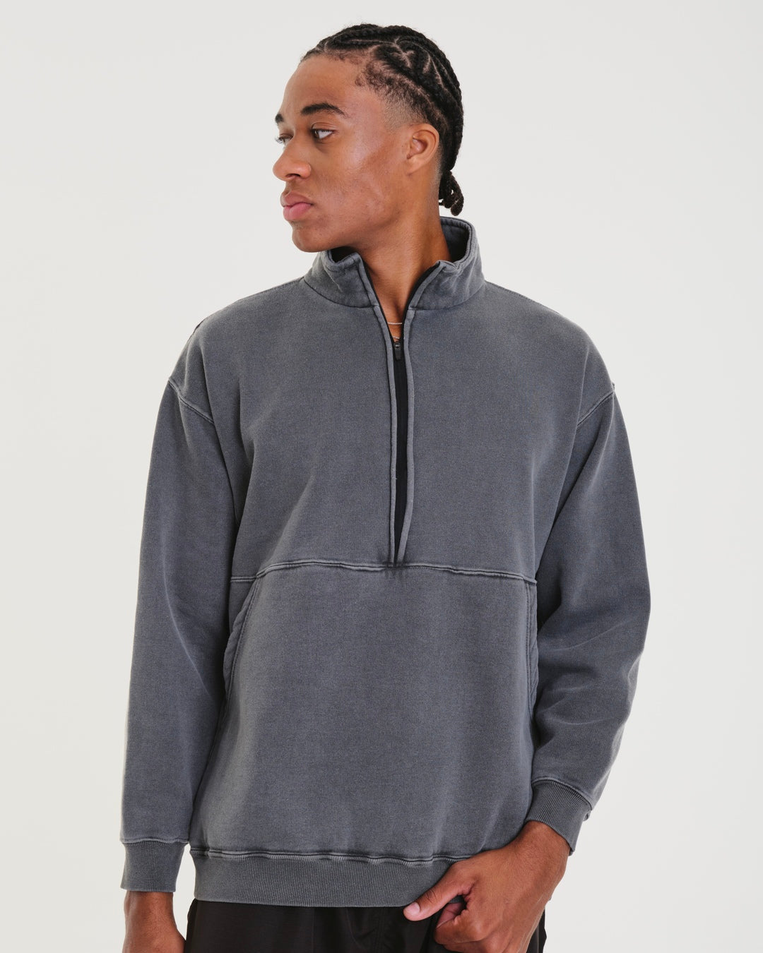 High Collar Sweatshirt - Washed Solid