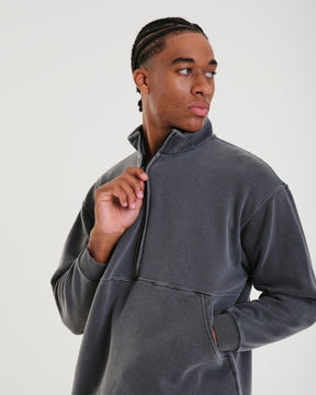 High Collar Sweatshirt - Plain Off White