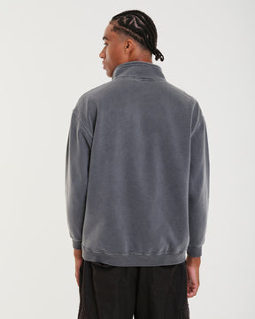 High Collar Sweatshirt - Plain Black
