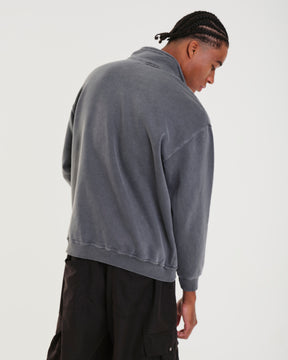 High Collar Sweatshirt - Plain Black