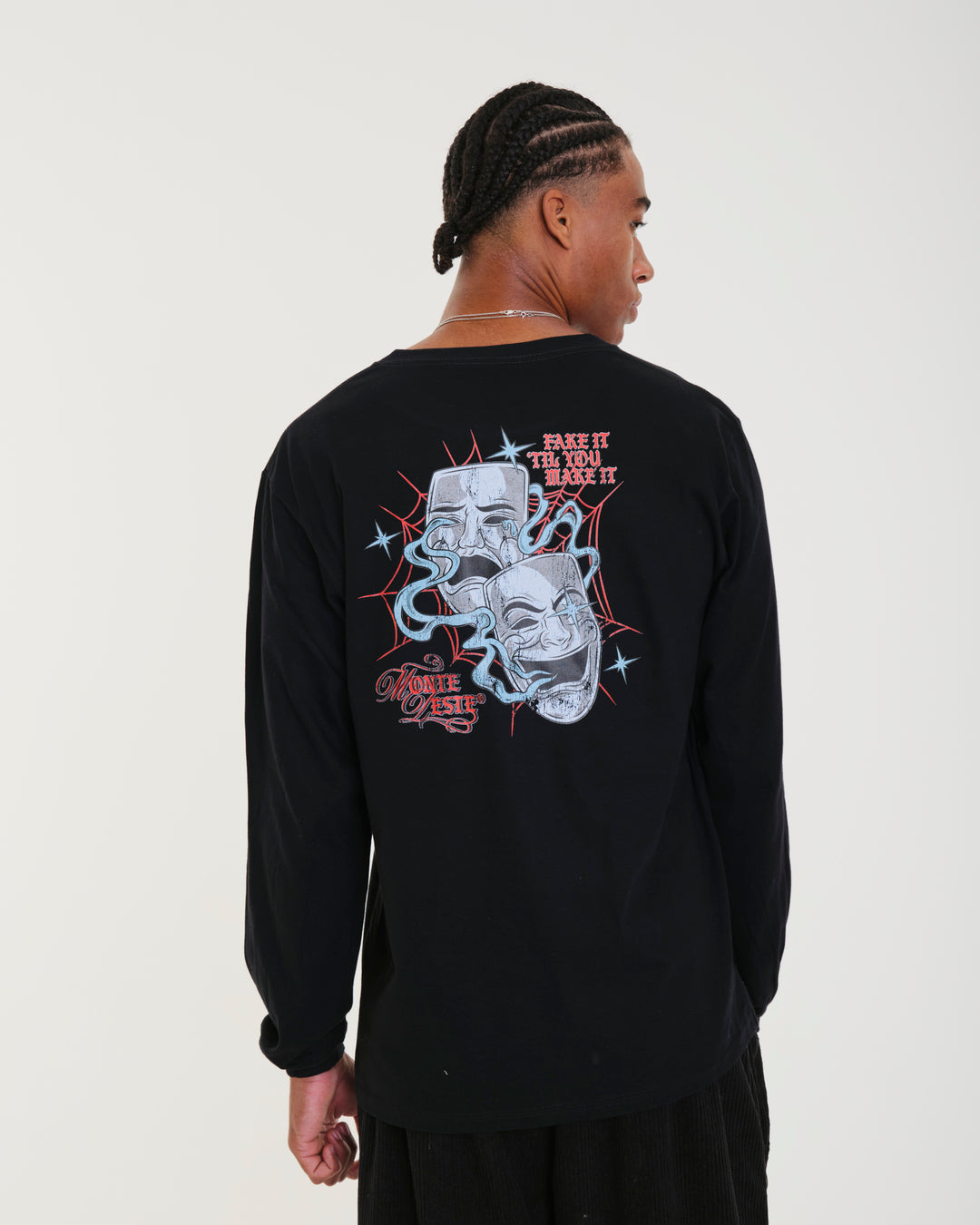 Printed Long Sleeve T-Shirt - Face Black