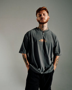 T-Shirt Oversized Printed Fearless - Gray Washed