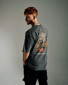 T-Shirt Oversized Printed Fearless - Gray Washed