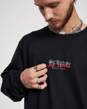 Long Sleeve Printed T-Shirt - Get Rich Black