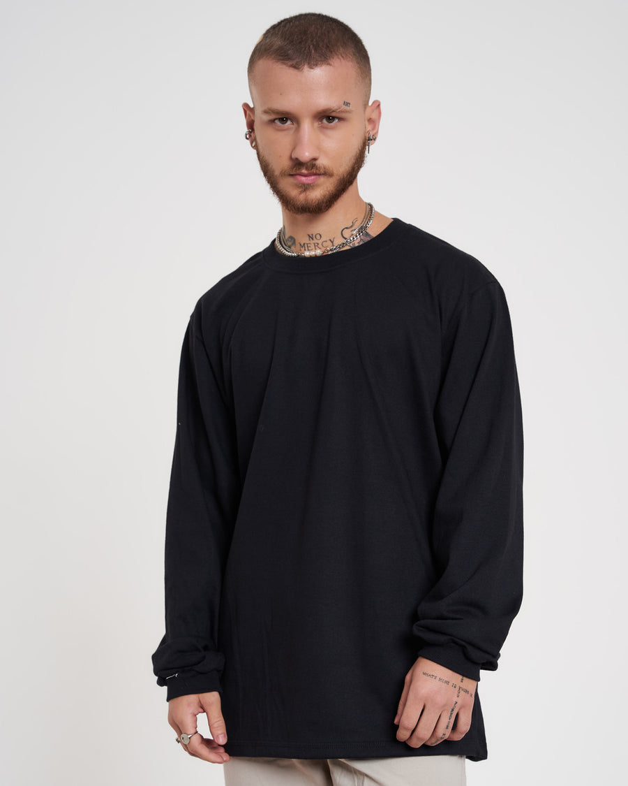 Long Sleeve Plain T-Shirt - Black