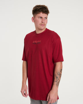 T-Shirt Oversized Printed Long Life - Red Dark