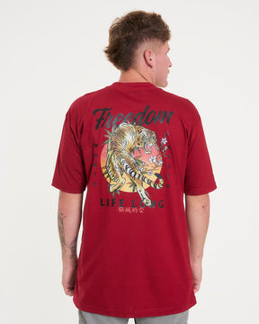 T-Shirt Oversized Printed Long Life - Red Dark