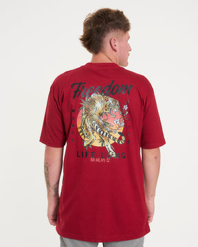 T-Shirt Oversized Printed Long Life - Red Dark
