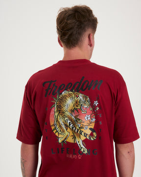 T-Shirt Oversized Printed Long Life - Red Dark