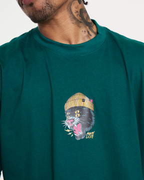 T-Shirt Oversized Printed Panther - Green Forest