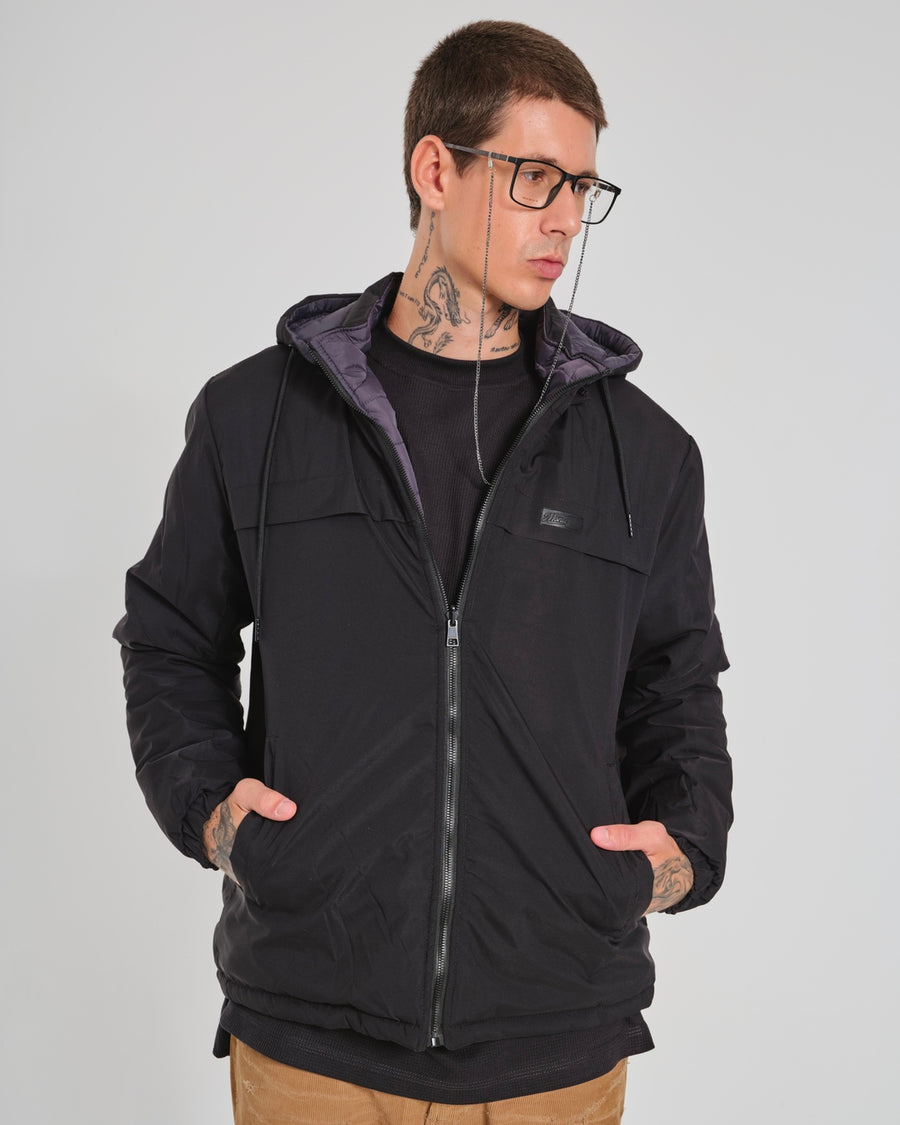 Wide Bomber Jacket- Double Sided Black