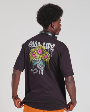T-Shirt Oversized Printed Good Life - Black