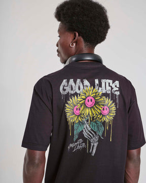 T-Shirt Oversized Printed Good Life - Black